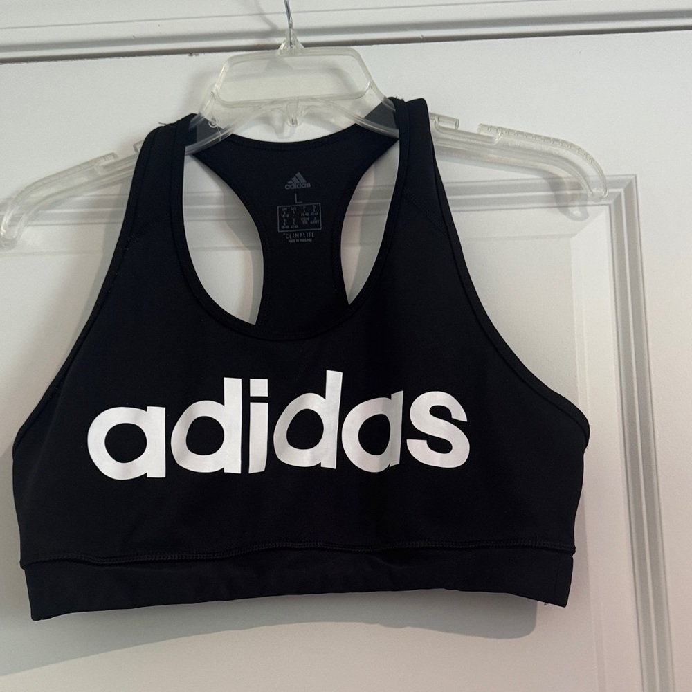 Adidas Black and White Logo Sports Bra